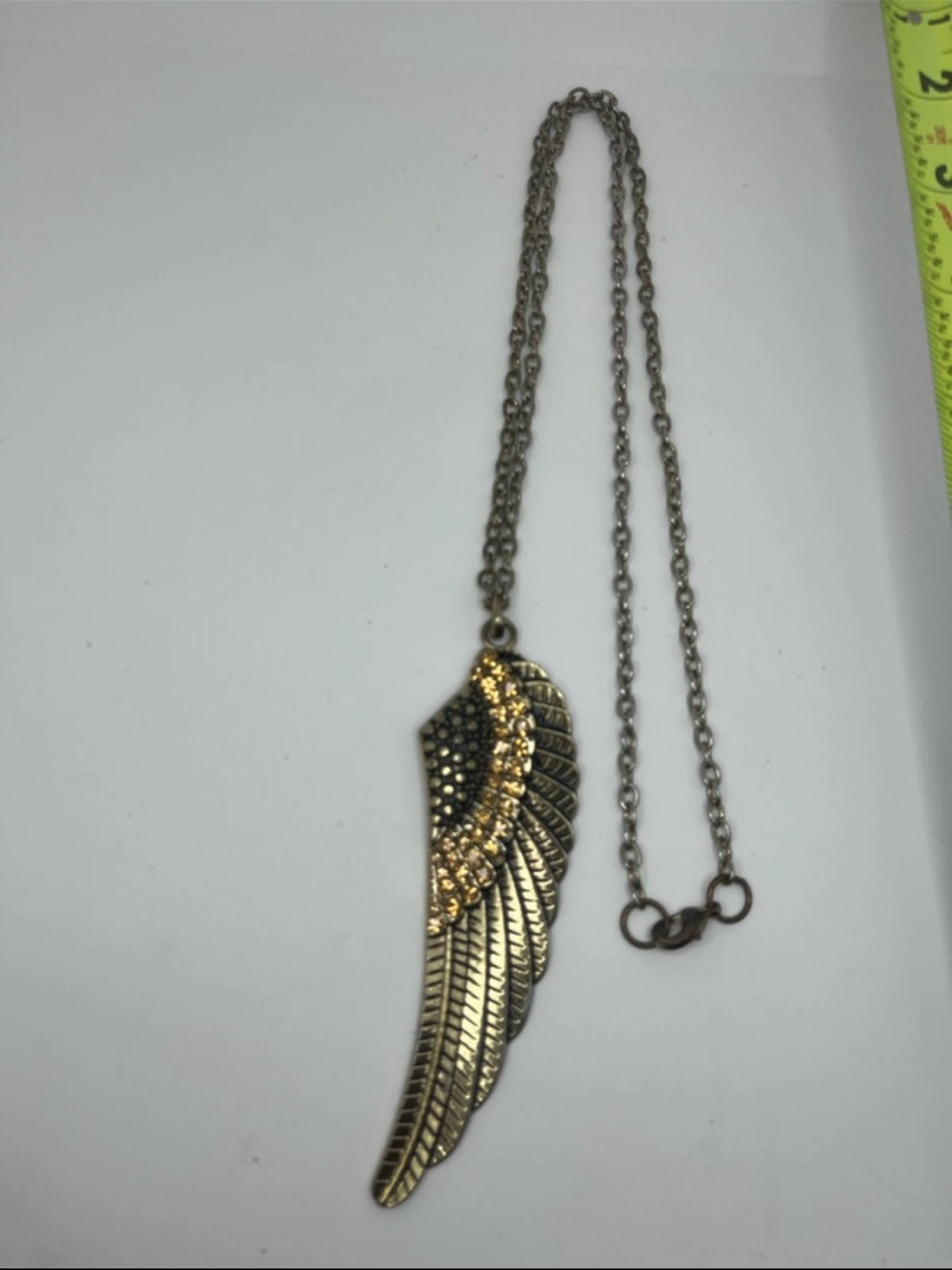 Gold Tone Wing Feather Pendant Necklace - Women Jewelry